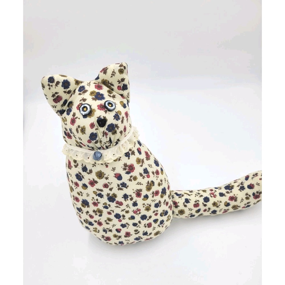 Vintage Handmade‎ Stuffed Folklore Primitive Cat Button Eyes Bell Collar